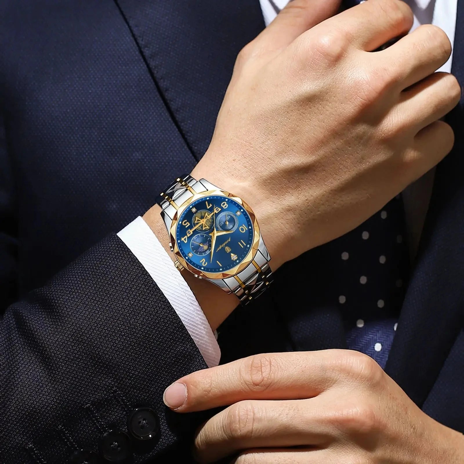 POEDAGAR Watch for Men 972 Luxury Steel Band Man Quartz Wrist Watch Waterproof Luminous Chronograph Men's Watches Reloj Clock