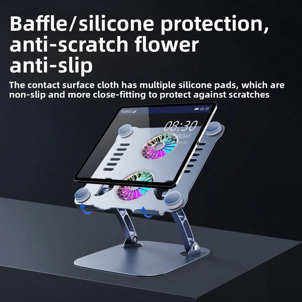 Wholesale Dual Fan Aluminum Alloy Ergonomic  Laptop Stands with Fan Adjustable Foldable Portable  Metal Tablet Cooling Stand