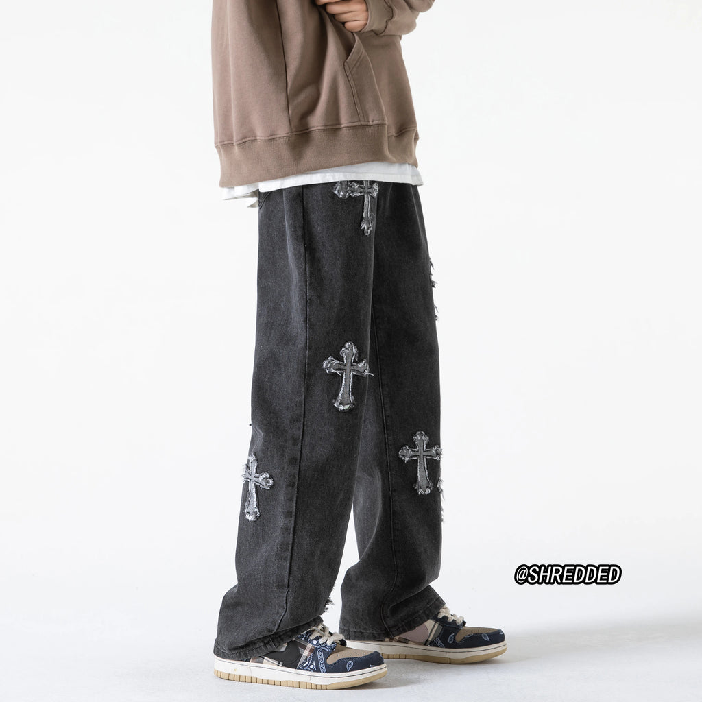 ANSZKTN Fall New Flat Wash to Make Old Retro Cross Casual Pants Jeans