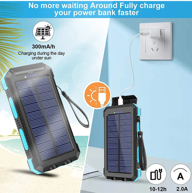 Best Seller Solar Power Bank Type-c 30000mah Dual Usb Solar Panel Phone Charger Outdoor Waterproof Portable Power Station