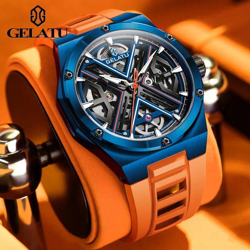 GELATU 6006 Top Luxury Men's Watches Waterproof Fully Automatic Cechanical Watch for Man Skeleton Sapphire Classics Wristwatch
