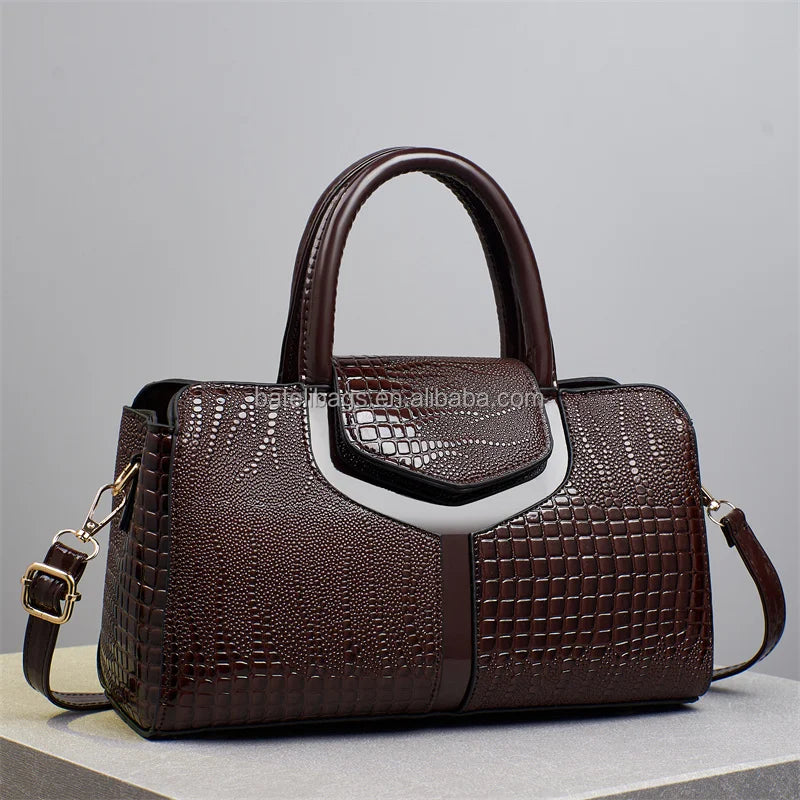 New Versatile Large Purses Fashionable Leather Crocodile Retro Simple Elegant and Elegant Women Handbags