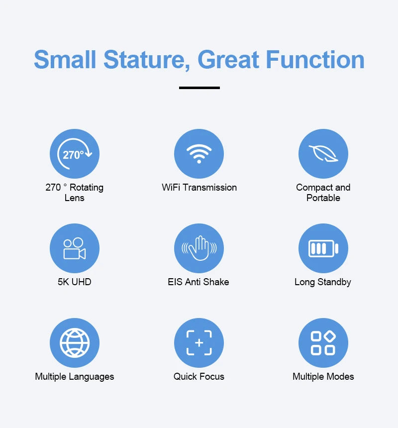 2026 New Touch Screen Action Camera WiFi Multi-function 4K 270 Degree Support Face Tracking Function Sport Pocket Action Camera