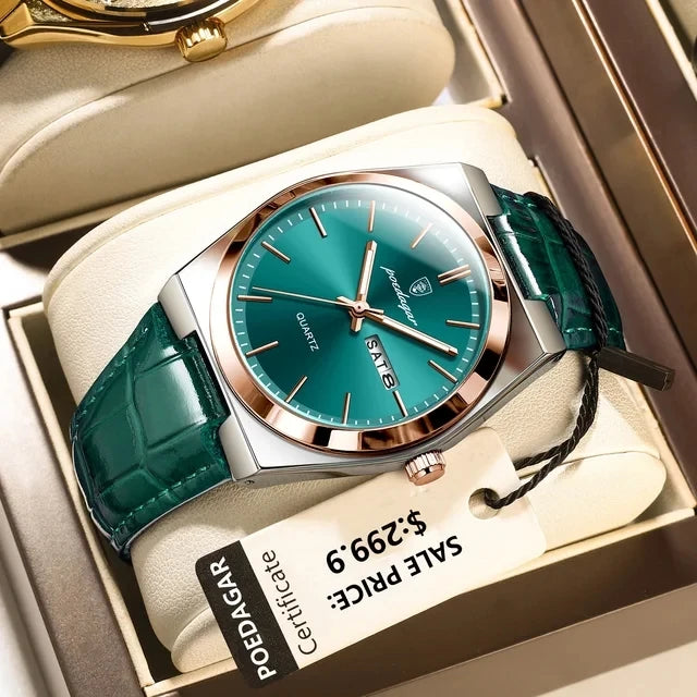 POEDAGAR 930 Luxury Watch for Man Waterproof Luminous Date Week Leather Men Watch Casual Quartz Men's Watches Male Clock