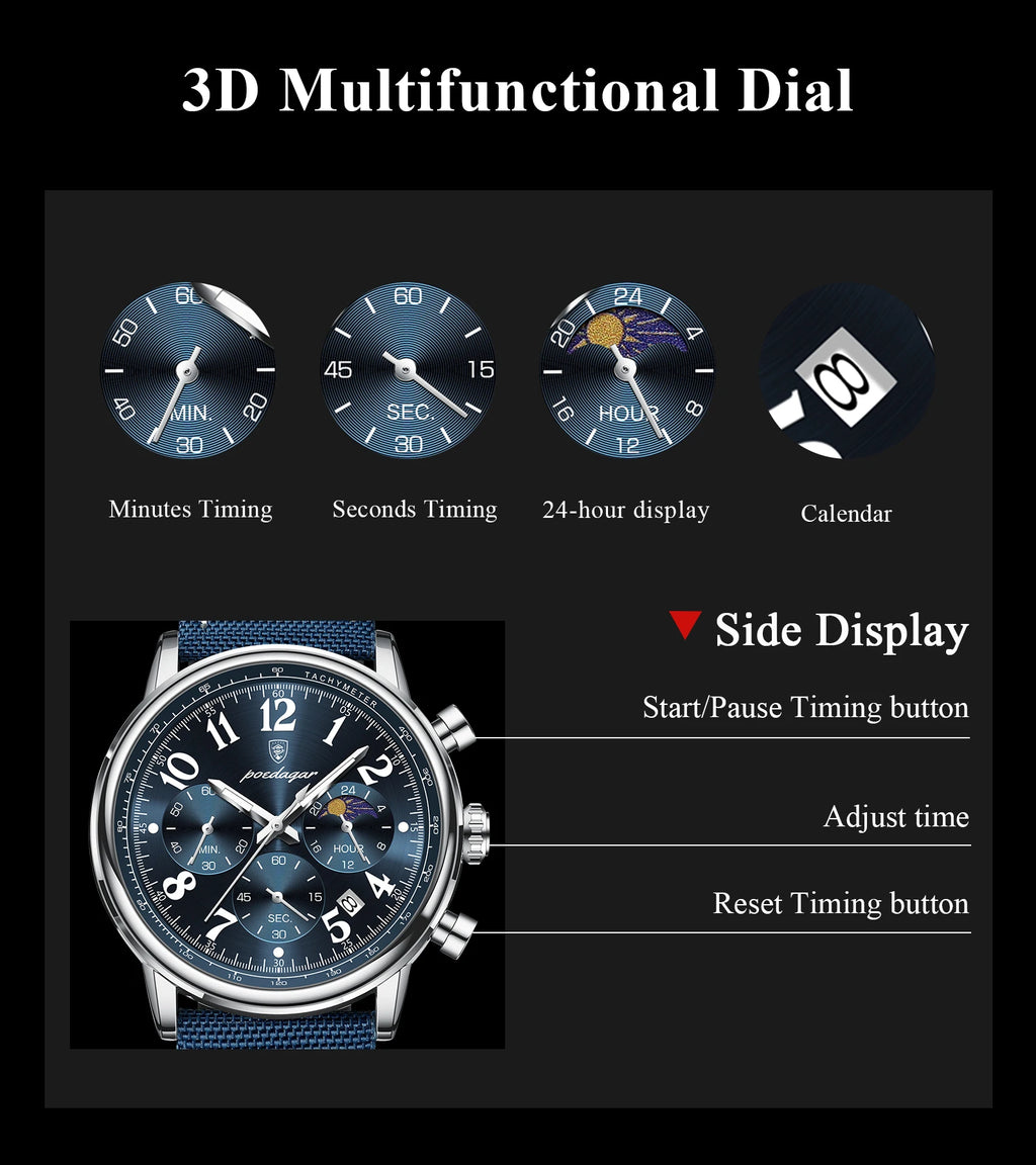 POEDAGAR Men's  Watches 808 Leather Creative Watches Men Wrist Hot Sale Luxury Creative Men Watch Movement  Montre Homme