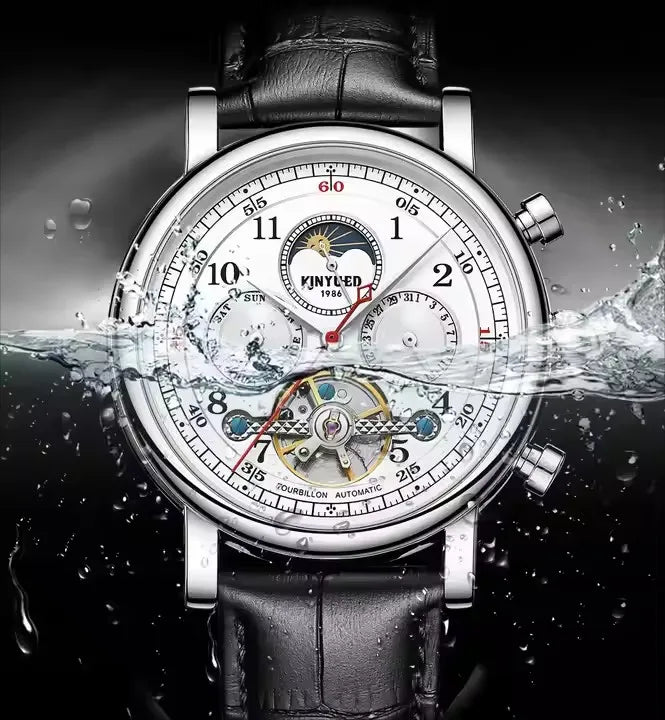 KINYUED J082 Hot Sale Automatic Mechanical Movement Wristwatch Waterproof Leather Strap Men's Watches for Men Montre Homme Reloj