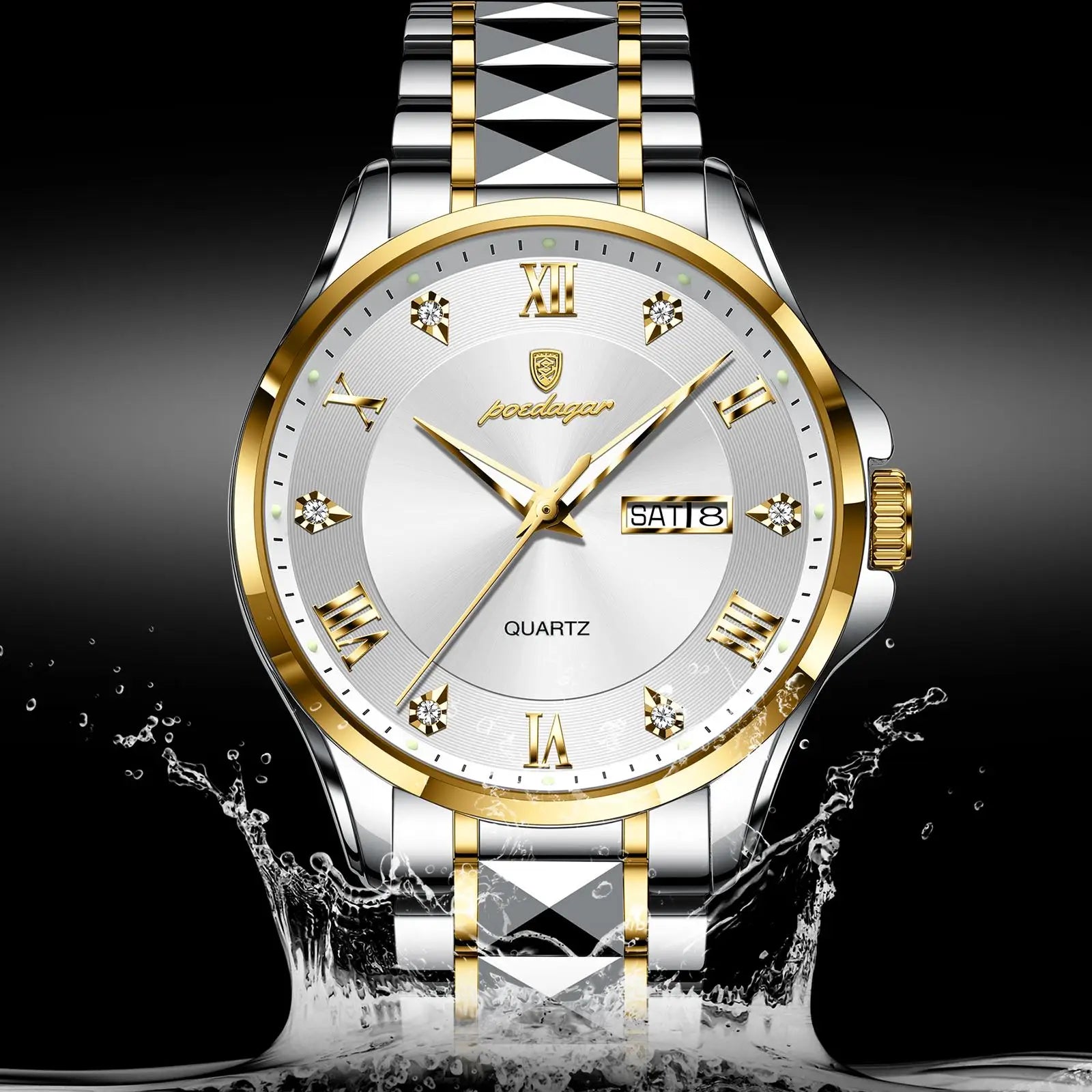 POEDAGAR 883 Stainless Steel Belt Quartz Men's Watches Male Reloj Fashion Men Clock Waterproof Luminous Date Week Man Wristwatch