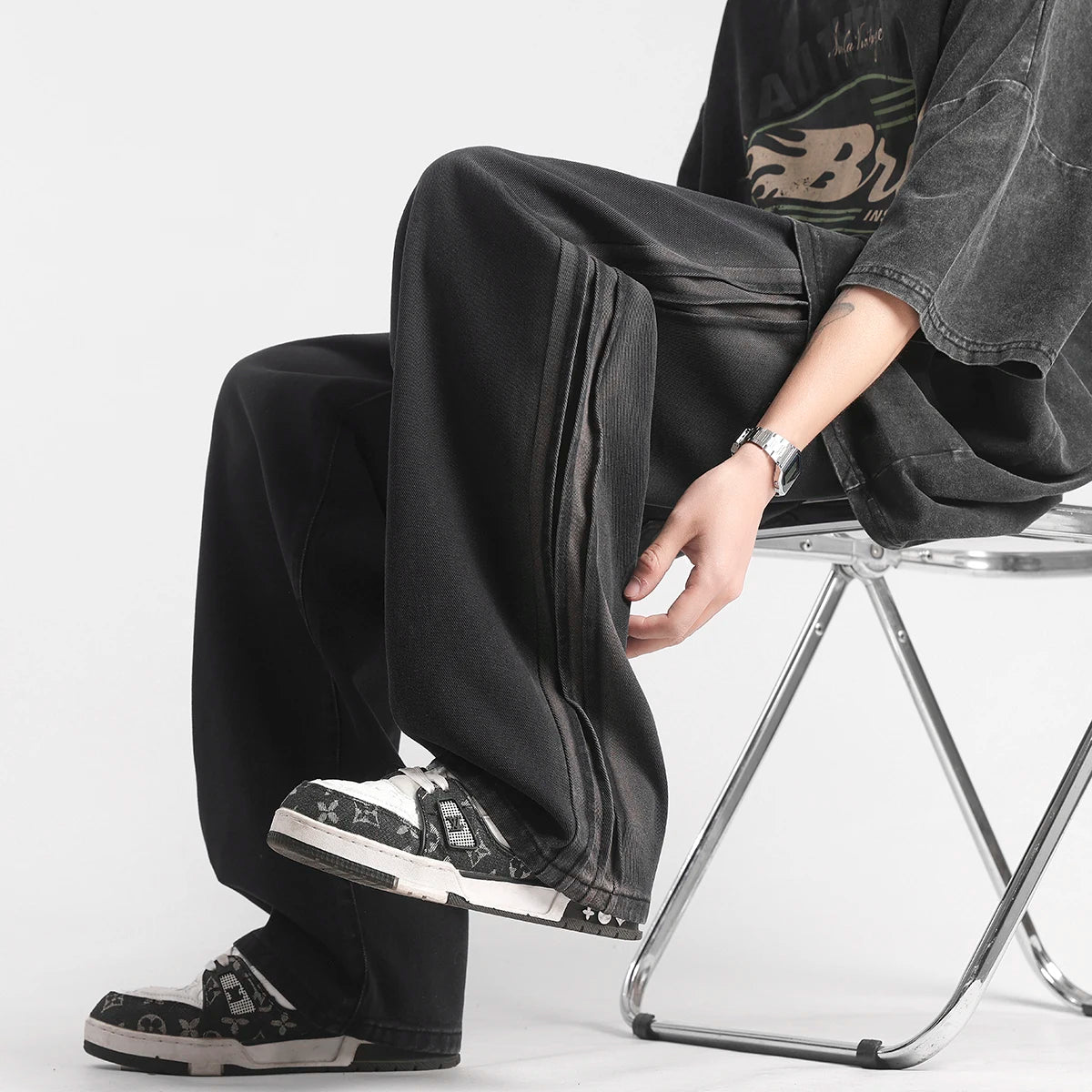 ANSZKTN Side Striped Jeans 2025 New Summer Spring Loose and Versatile Workwear Casual Pants