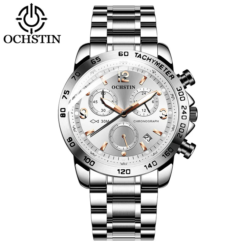 OCHSTIN 6123B GQ6123B Leisure Stainless Steel Strap Sports Multi Functional Quartz Movement Chronograph Waterproof Men's Watches