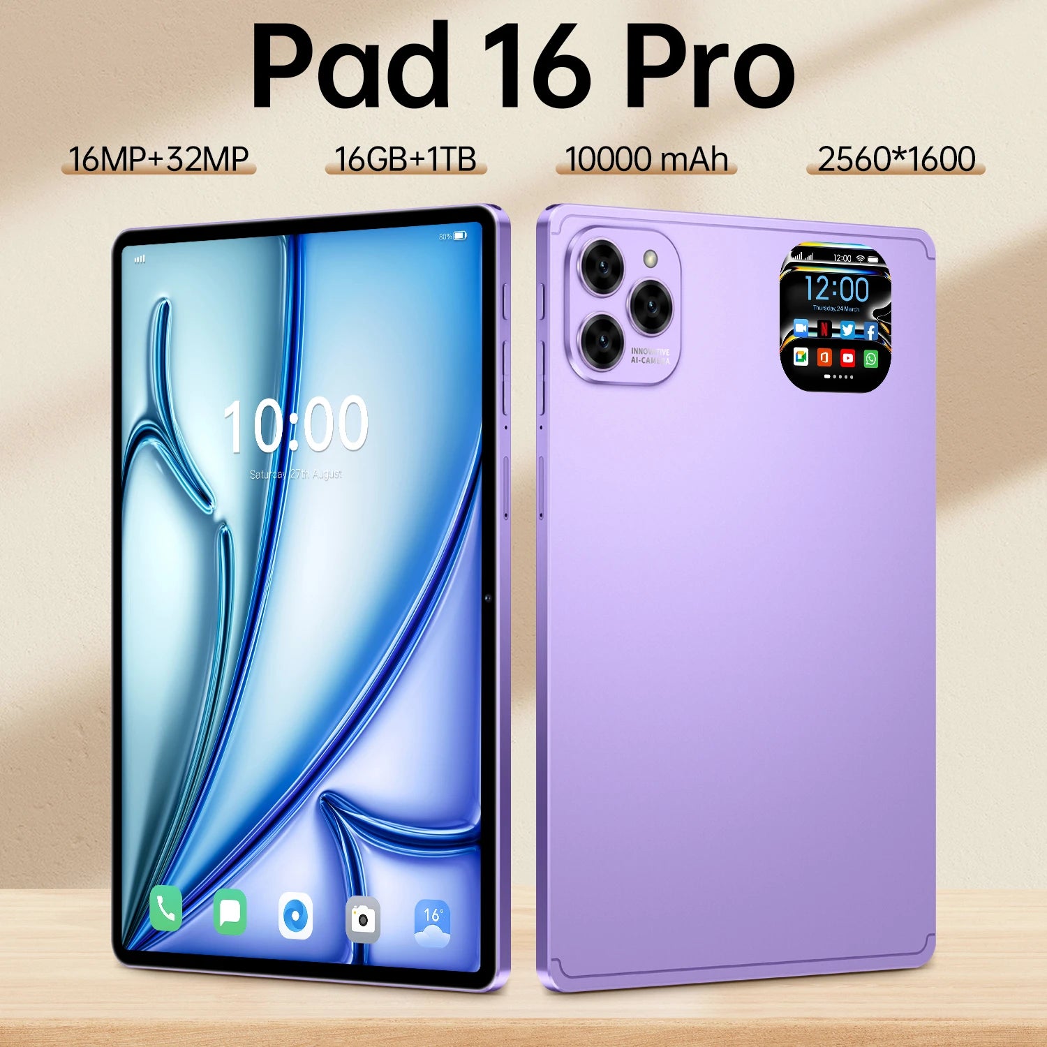 Hot-Selling 10.1" HD Octa Core Android 15 Tablet PC 16 Pro 16MP+32MP MTK 4G/5G 16GB Capacitive Screen