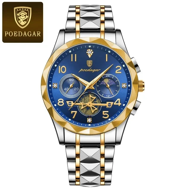 POEDAGAR Watch for Men 972 Luxury Steel Band Man Quartz Wrist Watch Waterproof Luminous Chronograph Men's Watches Reloj Clock