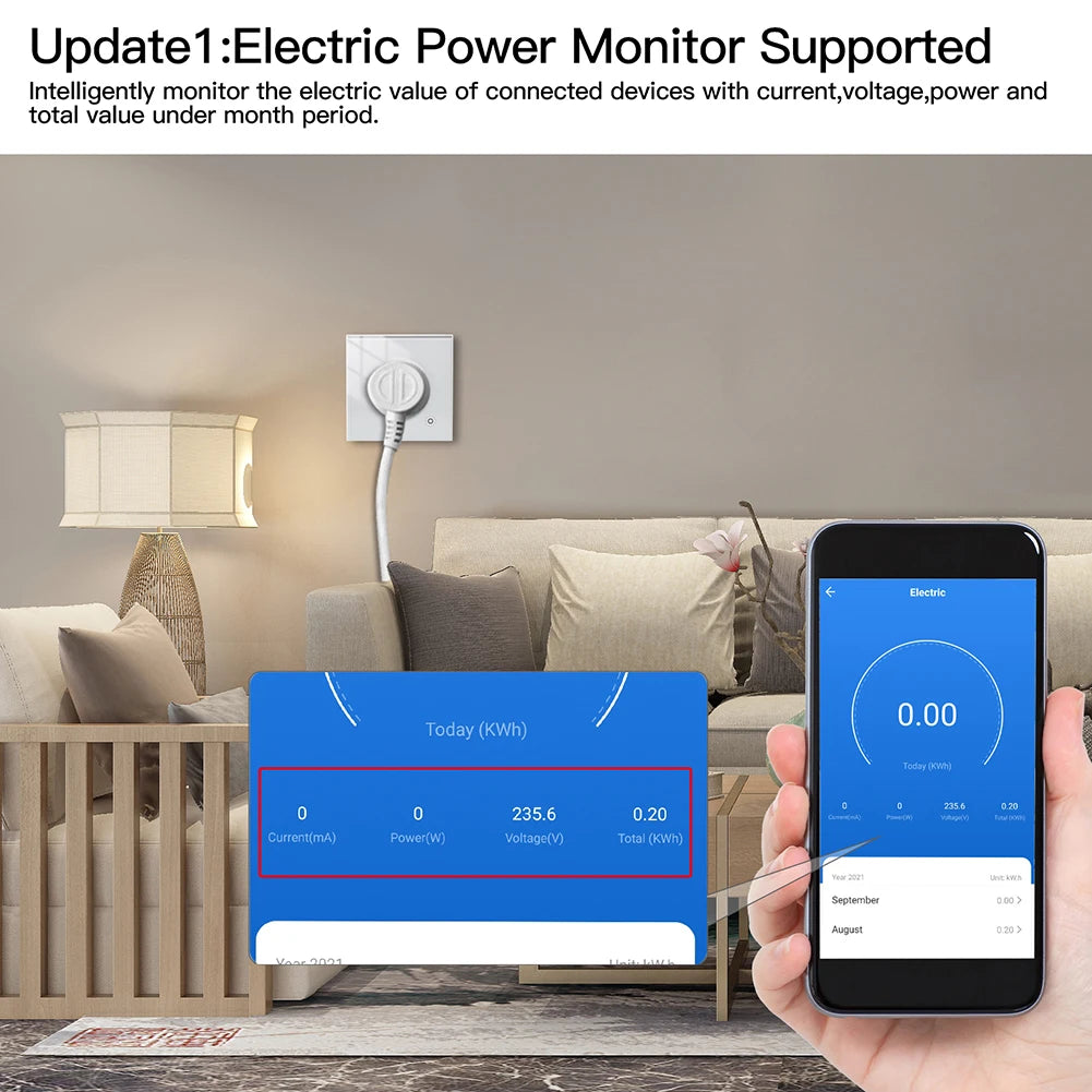 Tuya Smart Home WiFi Smart Wall Socket Glass Panel Outlet Power Monitor Extremely Soft Touch Plug Relay Status and Light Mode
