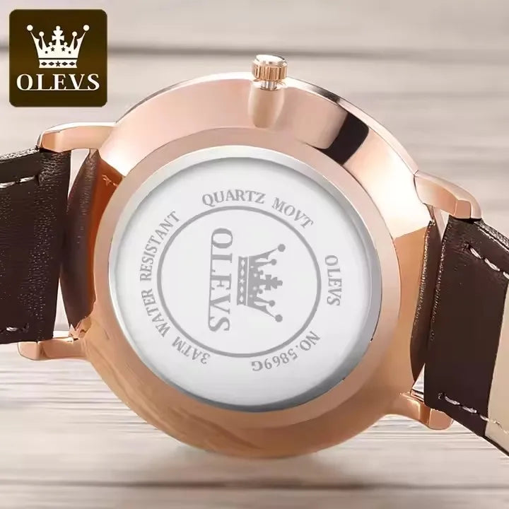 OLEVS 5869 Men's Watches Leather Strap Waterproof Auto Date Man Watch Fashion Simplicity Ultra Thin Quartz Wrist Watch for Men