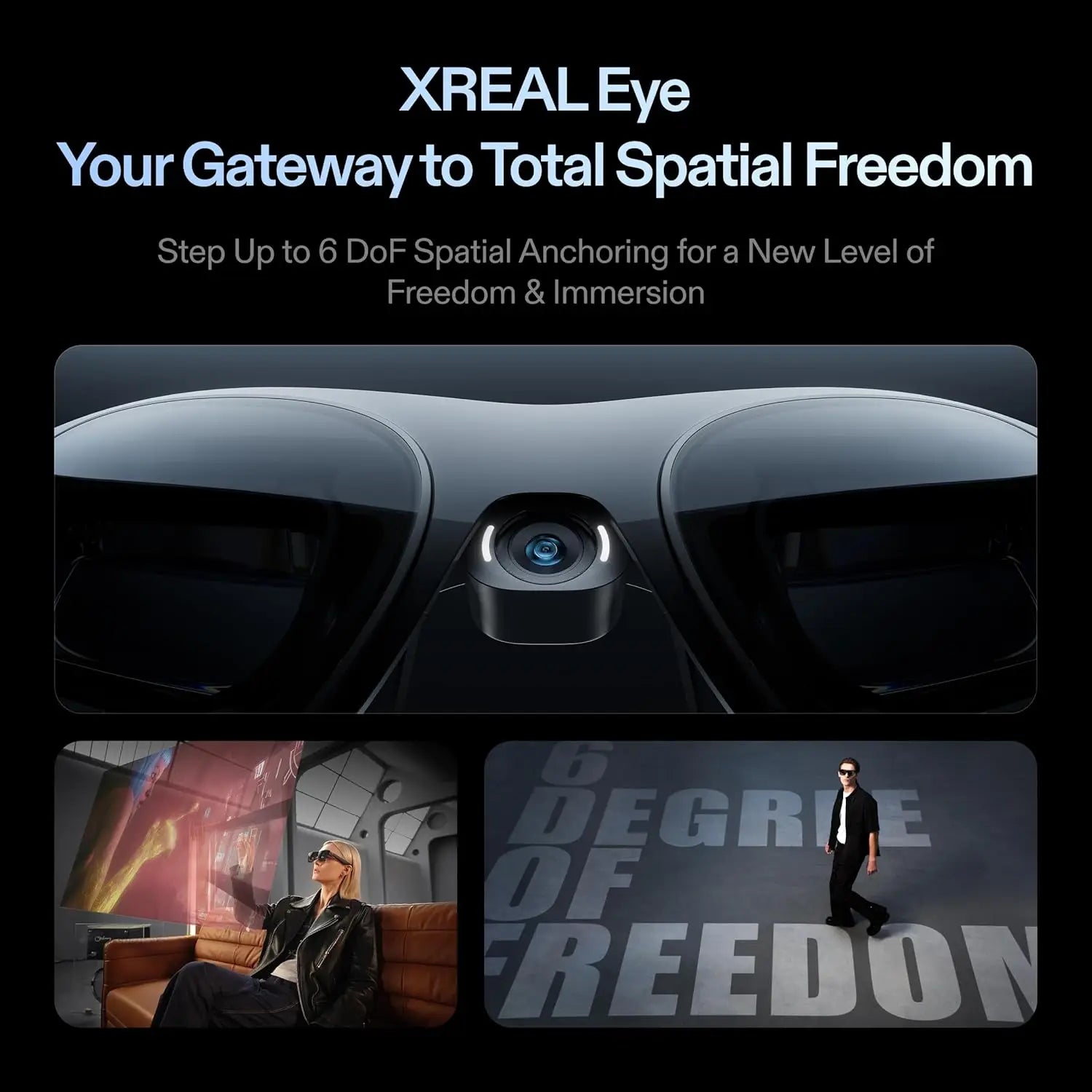 XREAL One Pro AR Glasses X1 Chip Native 3 DoF X-Prism Optics Real 3D 57FOV 171" 120Hz FHD Display iPhone 17/16 Steam Deck ROG
