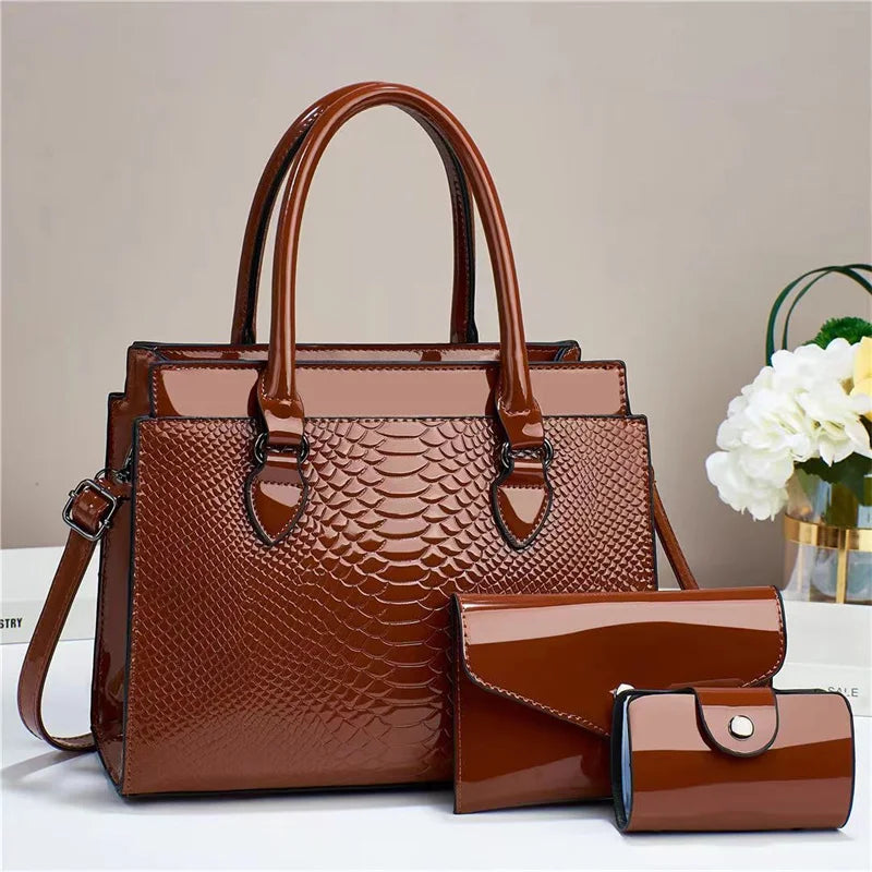 New Three Piece Set Versatile Fashion Retro Crocodile Pattern Simple and Elegant Temperament Bags Women Handbags Lady