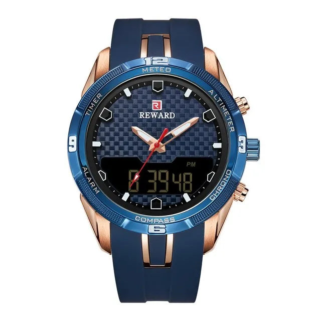 REWARD Men's Watches Silicone Double Movement Digital Electronic Watch Men Sports Waterproof LED Quartz Watch Relogio Masculino
