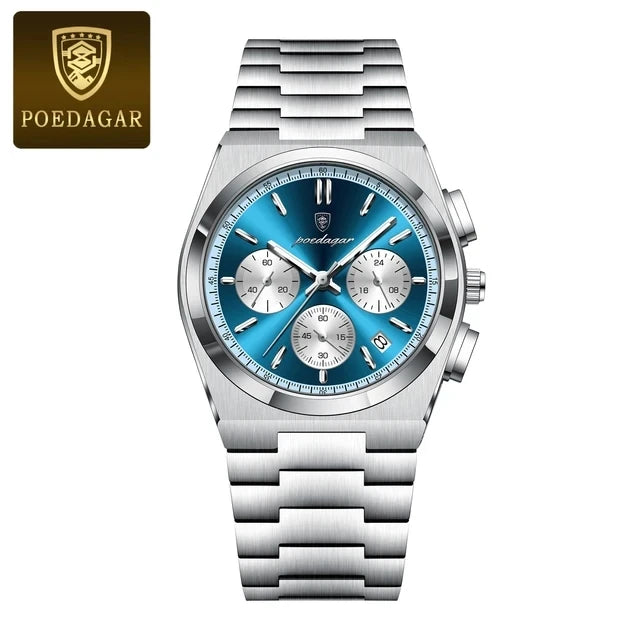 POEDAGAR 970 New Luxury Man Quartz Watch Sport Watch for Men Waterproof Luminous Date Chronograph Stainless Steel Men's Watches