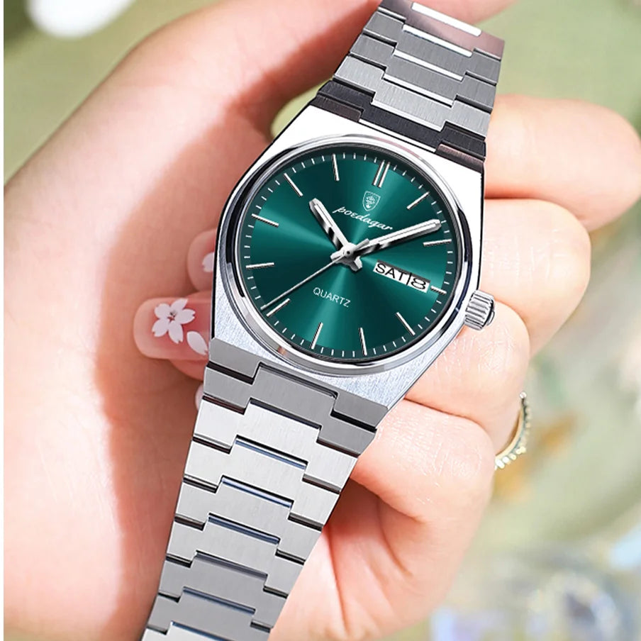 POEDAGAR 786 Ladies Wristwatch Waterproof Luminous Date Week Women's Watches Female Simple Stainless Steel Women Quartz Watch