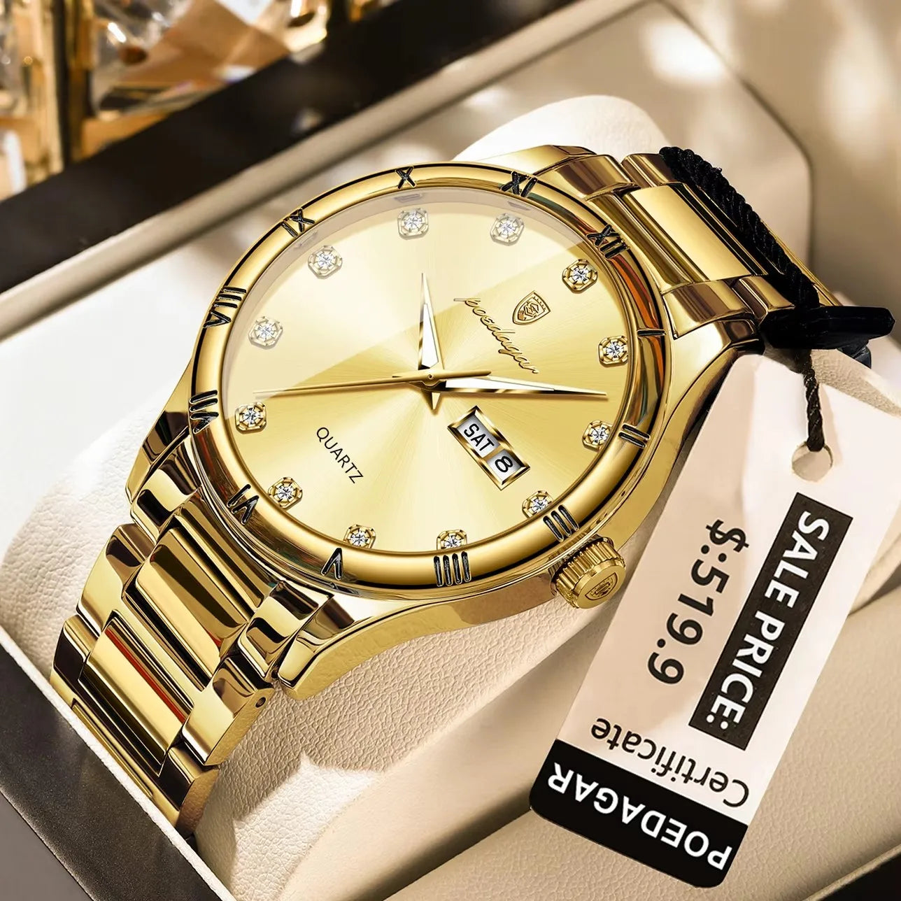 POEDAGAR 878 Top Luxury Watch Man Date Week Waterproof Luminous Man Wristwatch Quartz Stainless Steel Men's Watches Sports Reloj