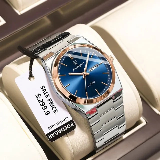 POEDAGAR 930 New Luxury Watch for Men Steel Man Wristwatch Quartz Clock Waterproof Luminous Date Week Men's Watches Reloj