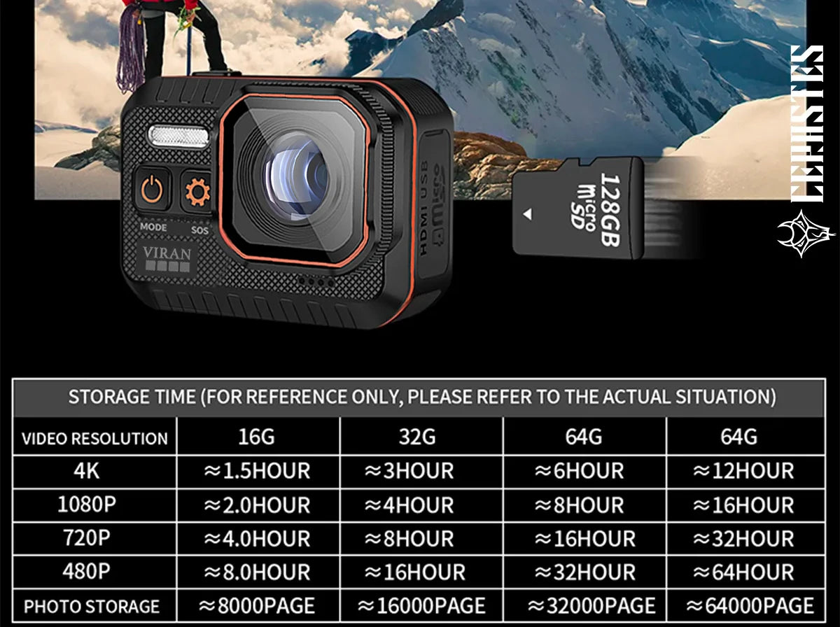 4K Ultra HD 1080p 2.0-inch Touch Screen Remote Control Action Camera MicroSD Waterproof Shockproof Helmet Mountable for Skiing