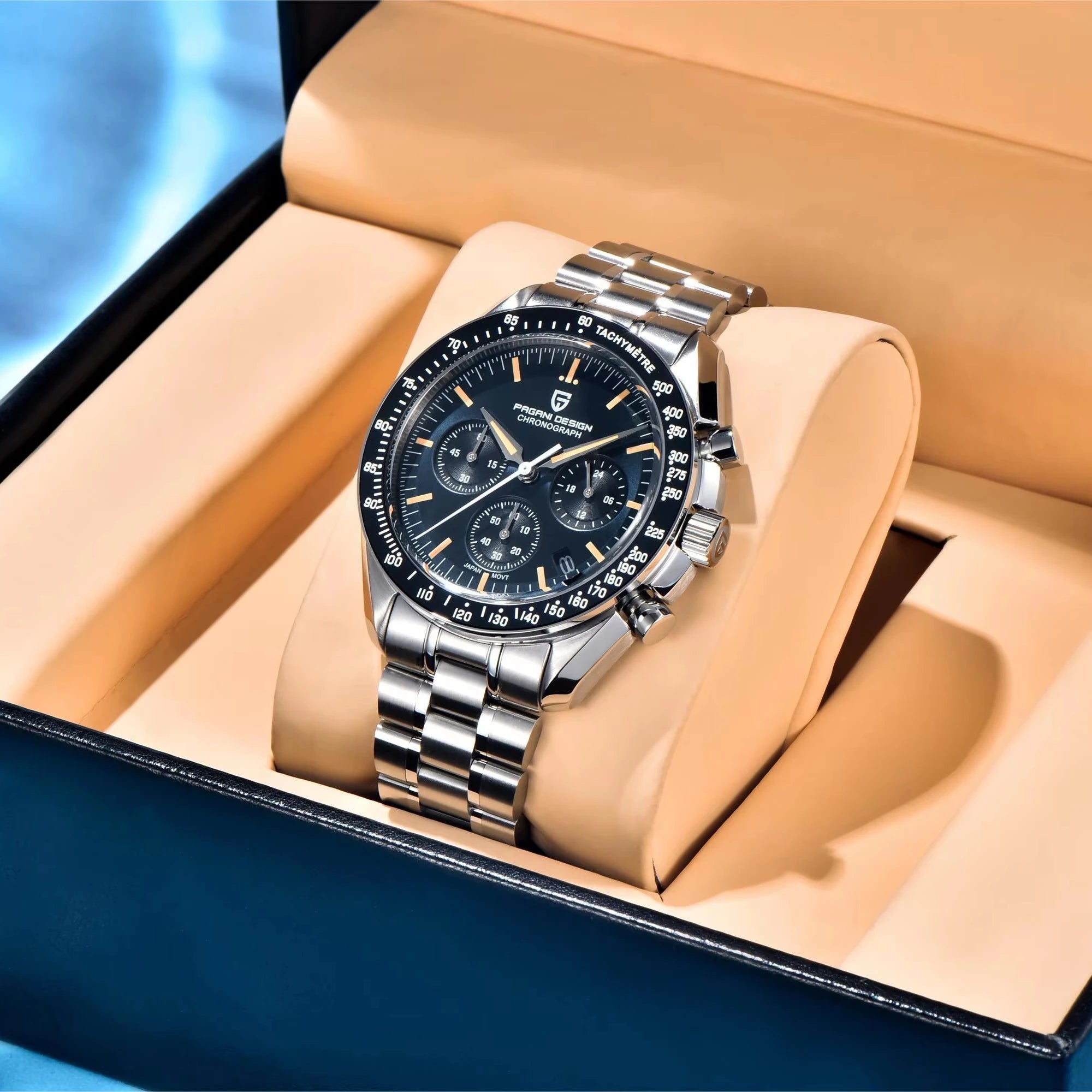 PAGANI DESIGN 2025 New Moon Men's Watches Luxury Quartz Watch Man Chronograph VK63 Men Gifts AR Sapphire Mirror Luminous Clock