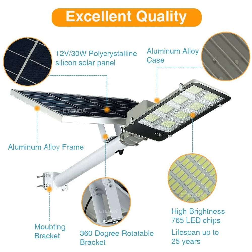 ETENDA 60w 100w 240w 360w 500w Road Lighting Integrated Led Lights Outdoor Waterproof IP67 Solar Lights Outdoor Street