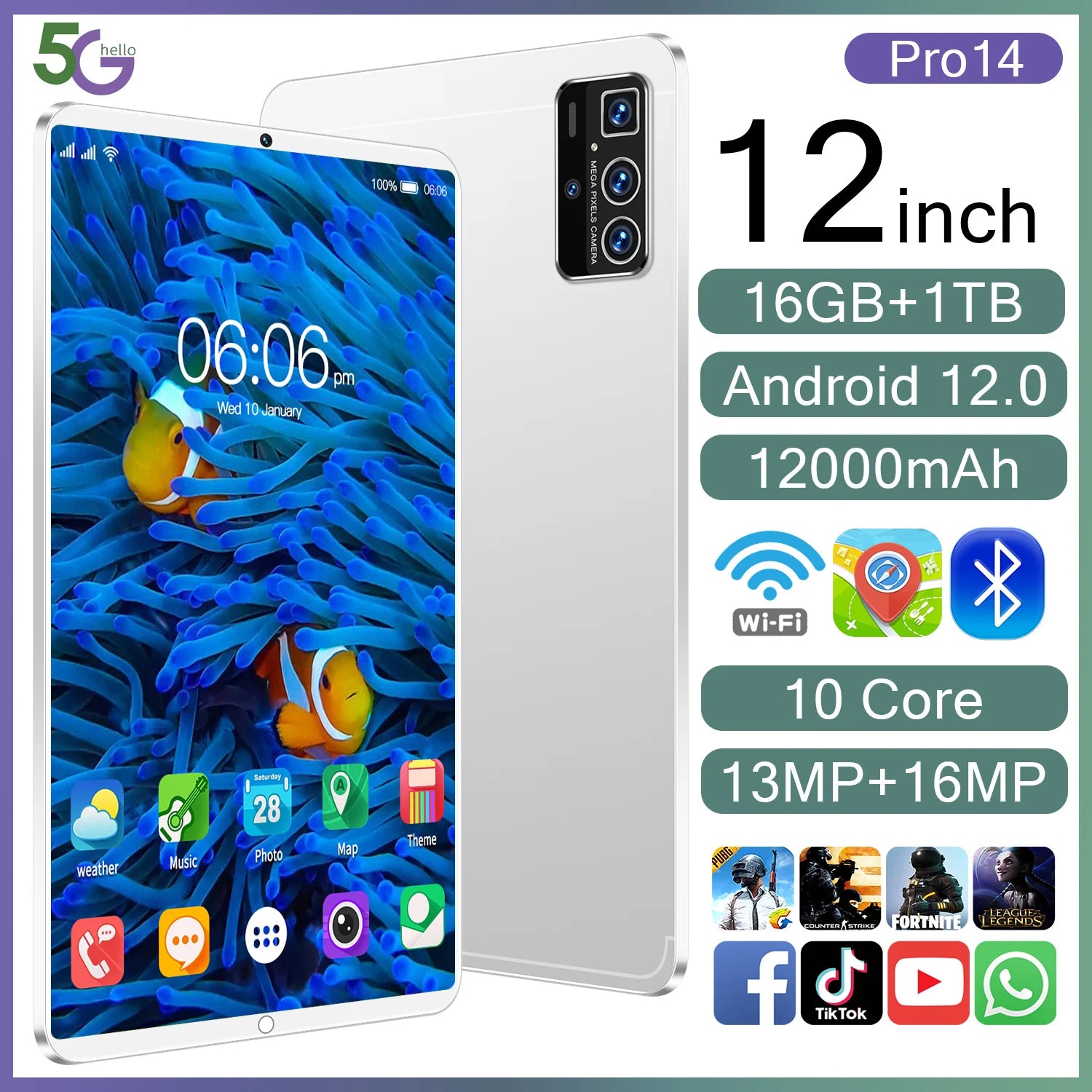 High-Performance Tablet PC 2025 New Pad Mini 16GB RAM 1TB ROM Dual SIM 10.1 Inch  Battery