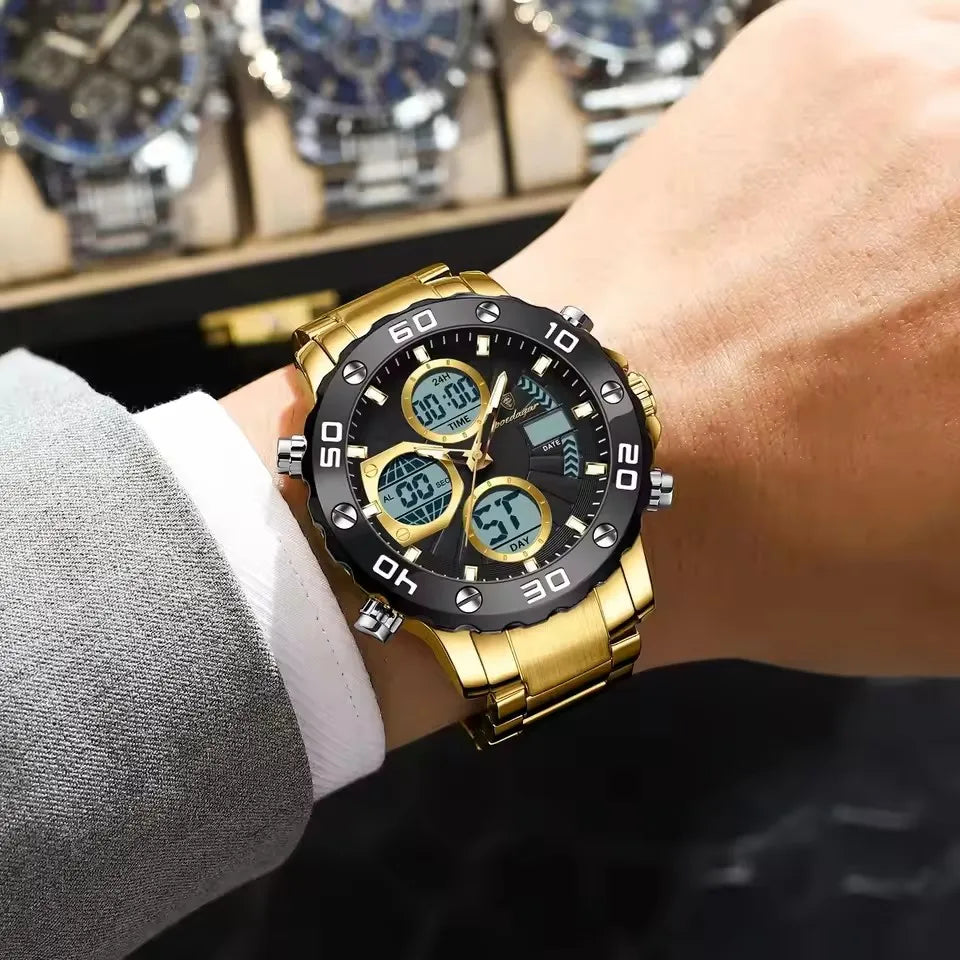 POEDAGAR Classic Men Clock Waterproof Luminous LED Date Week Chronograph Man Watch Dual Digital Display Quartz Men's Watches
