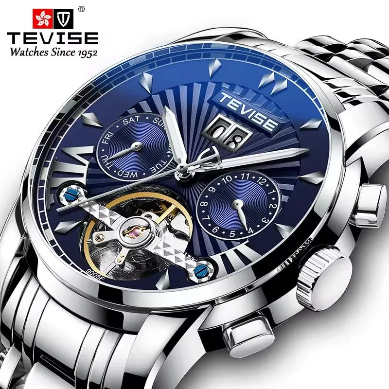 TEVISE T9005F 9005F Elegant Fashion Waterproof Stainless Steel Strap Mechanical Hollow Luminous Function Automatic Men's Watches