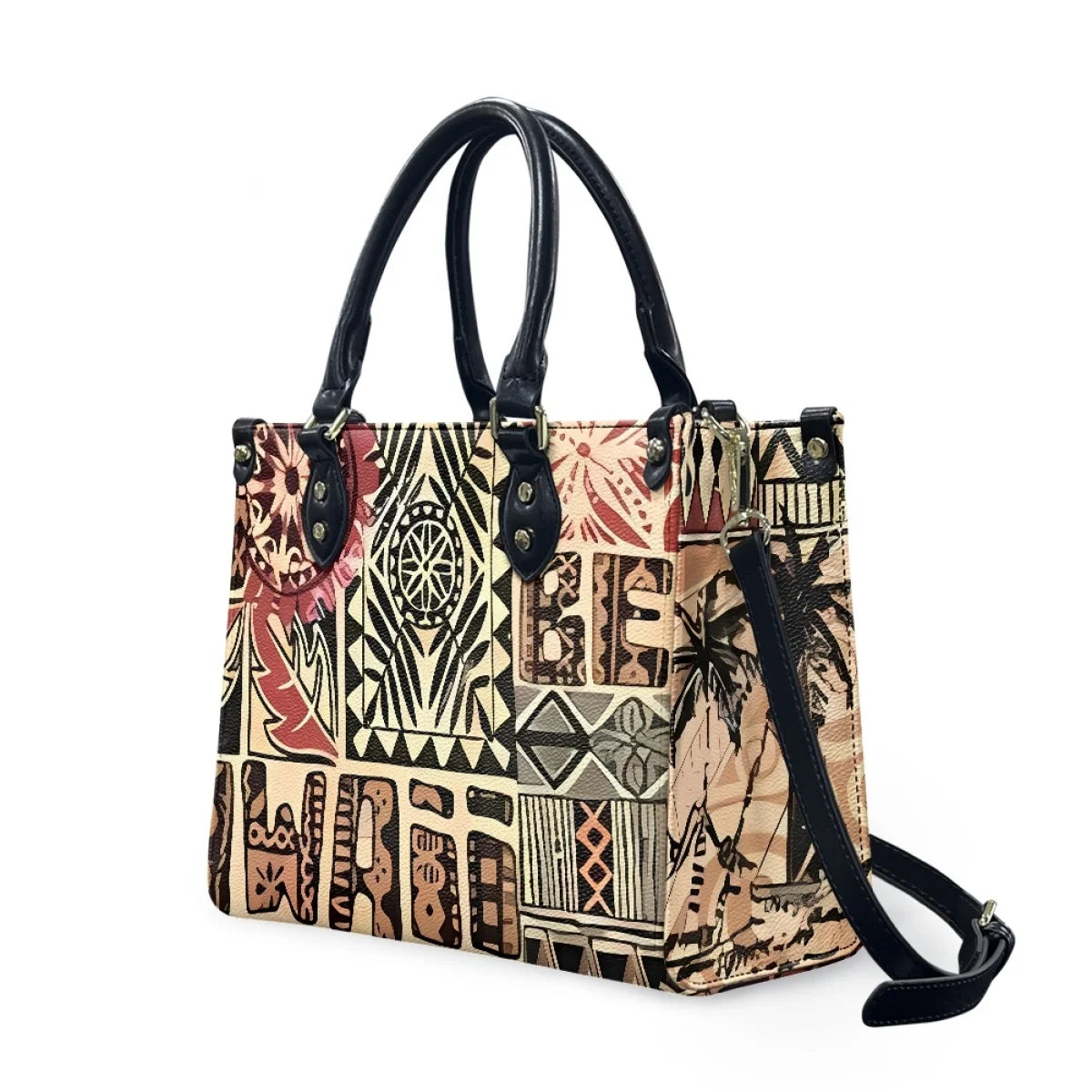 Black and White Tribal Polynesian Printed Bags Women Handbags Ladies Luxury Women Shoulder Bags High Quality Pu Leather Handbag
