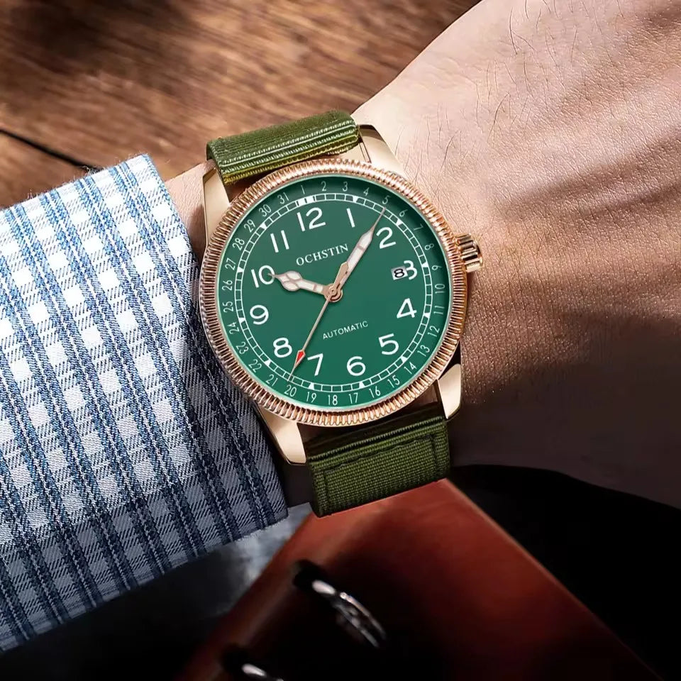 OCHSTIN 7006 GA7006 Nylon Band Genuine Leather Clock Automatic Business Luminous Hands Dial Mechanical Men's Watches Relogio