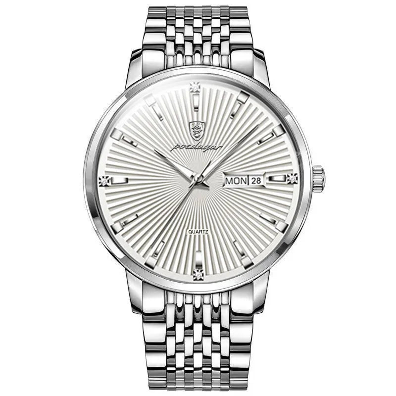 Luxury POEDAGAR 994 Men Watch Business Men's Watches Waterproof Luminous Day Week Stainless Steel Quartz Wristwatches Man Reloj