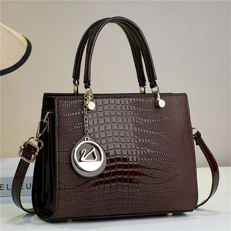 2024 Retro Simple Women Handbags Large Capacity Zipper Closure Versatile Fashionable Two Handles for Middle-Aged Moms