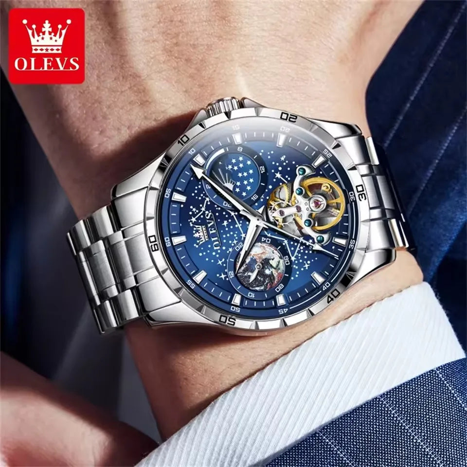 OLEVS 6689 Top Brand Men's Watches Fashion Original Automatic Mechanical Watch for Man Tourbillon Movement Waterproof Male Clock