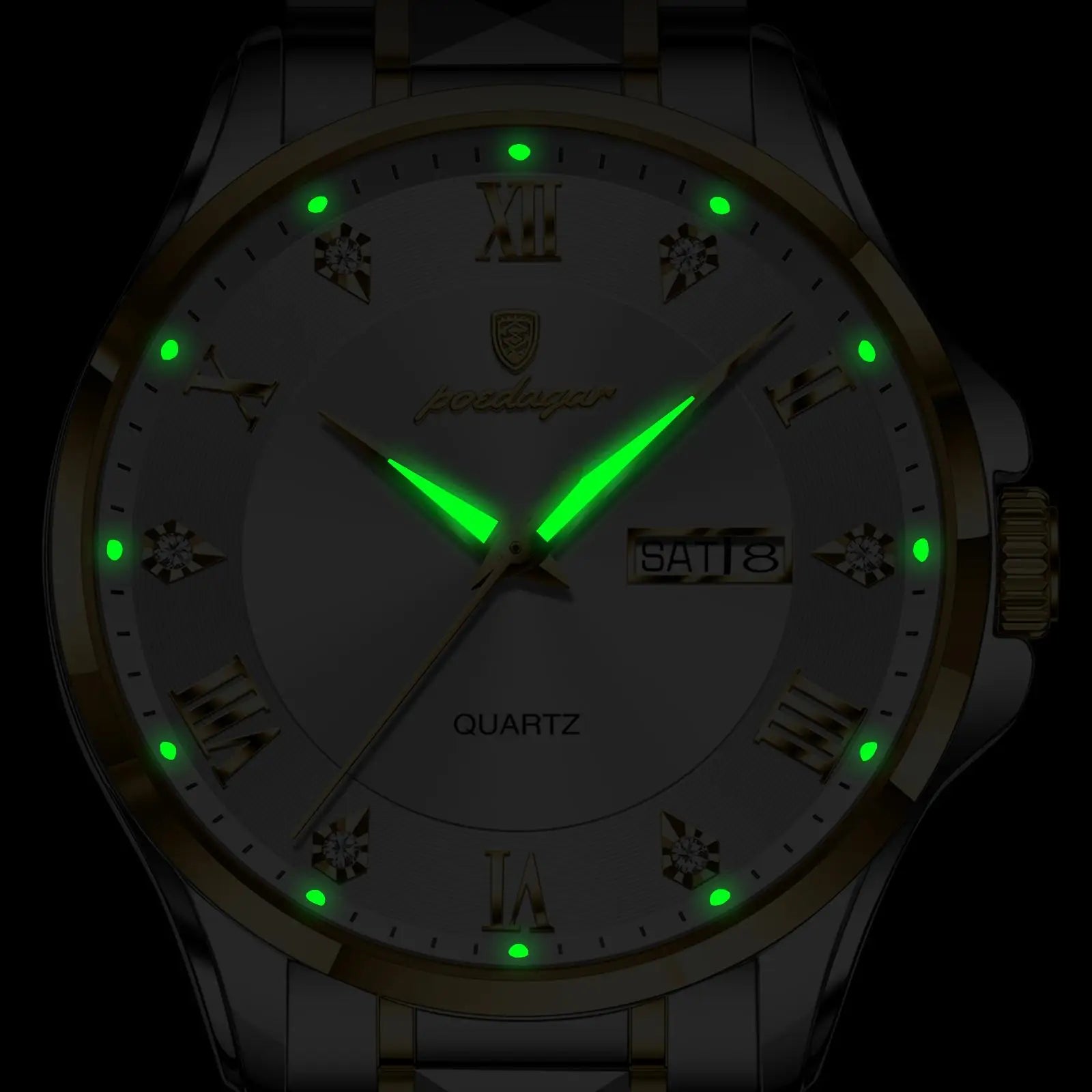 POEDAGAR 883 Stainless Steel Belt Quartz Men's Watches Male Reloj Fashion Men Clock Waterproof Luminous Date Week Man Wristwatch