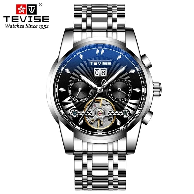 TEVISE T9005F 9005F Elegant Fashion Waterproof Stainless Steel Strap Mechanical Hollow Luminous Function Automatic Men's Watches