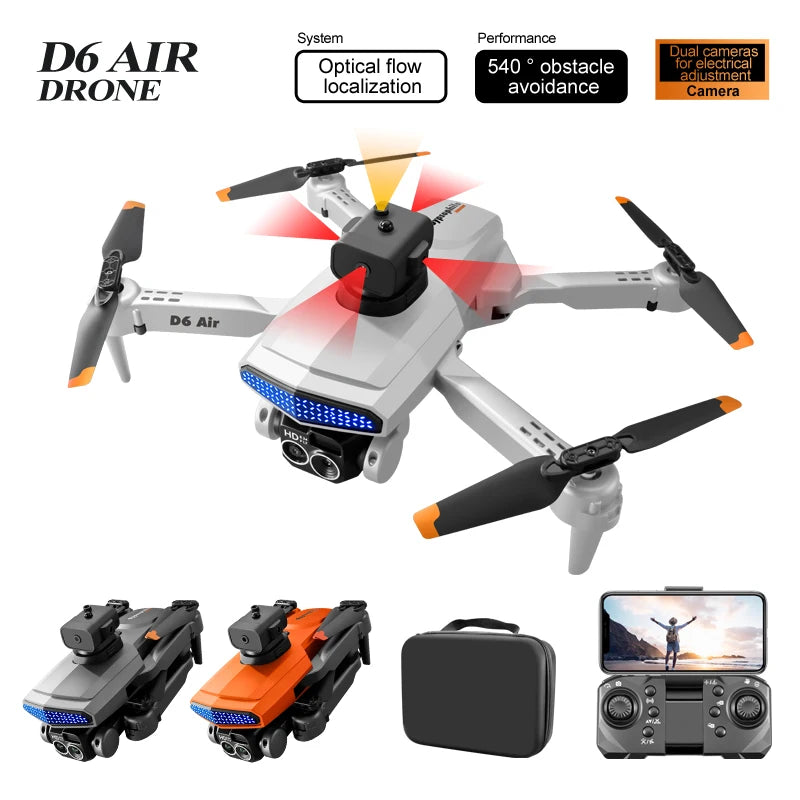 New D6 Foldable Remote Control Drone 4K HD Dual Camera WiFi FPV Optical Flow RC Quadcopter with Obstacle Avoidance Features