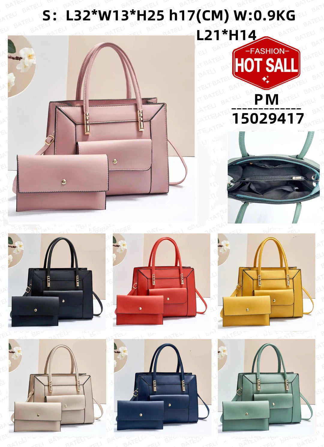 2023 New PU Women Handbags Two Piece Big Capacity Ladies Clutch Bag Handbag Set Wallet