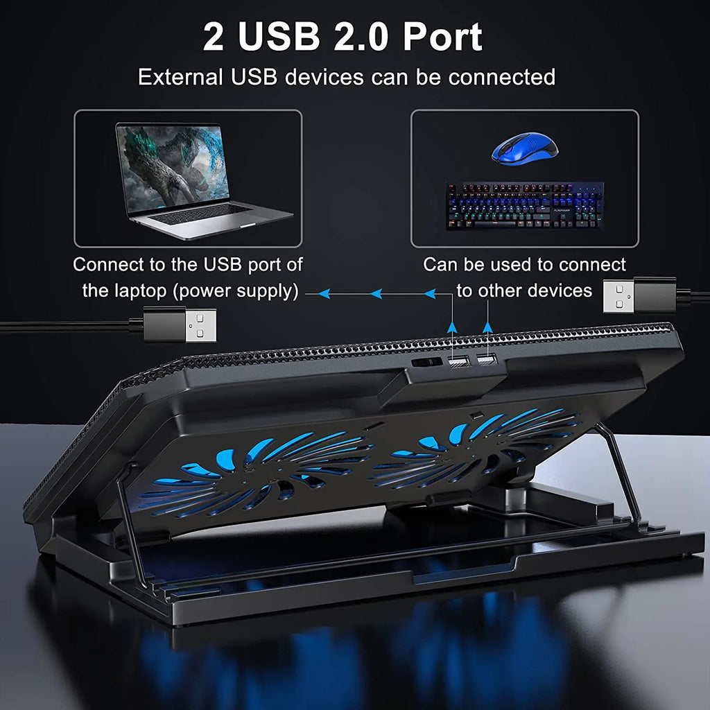 NUOXI Hot Sale Double Fans Laptop Cooling Stand 2 USB Ports Speed Controller Height Adjustable Pads for 13-16 Inch Laptops Stock