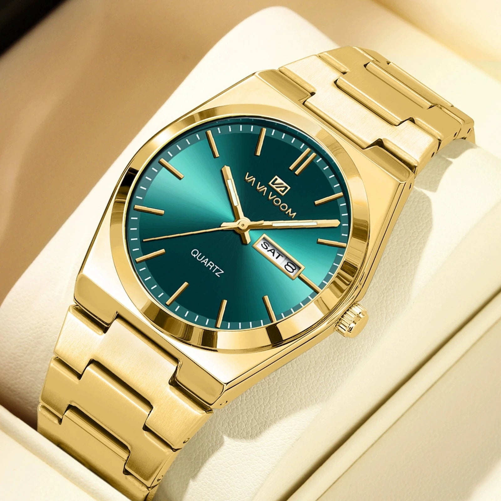 Hannah Martin Vava Voom 2871 Luxury Quartz Men Wristwatch Waterproof Luminous  Week Date Stainless Steel Men's Watches for Male