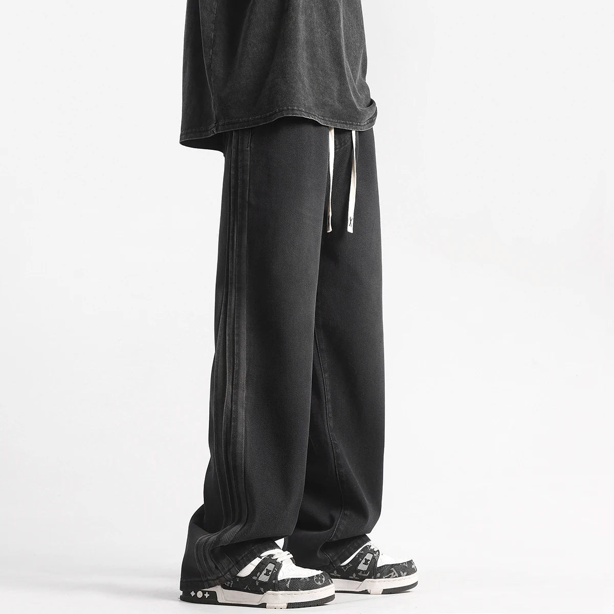 ANSZKTN Side Striped Jeans 2025 New Summer Spring Loose and Versatile Workwear Casual Pants