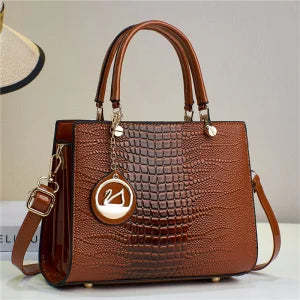 2026 Large Capacity Handbag, Lizard Pattern, Glossy Leather, High-end Feeling, Cross-border Minimalist Women's Bag