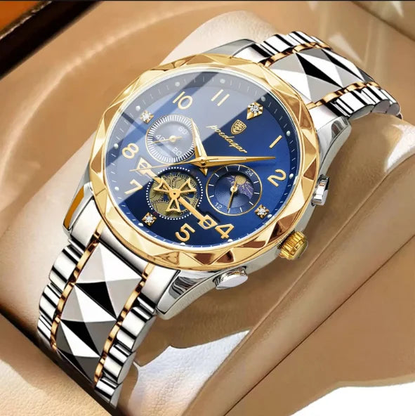 POEDAGAR 972 New Sports Watch Men Stainless Steel Man Quartz Wristwatch Waterproof Luminous Chronograph Men's Watches