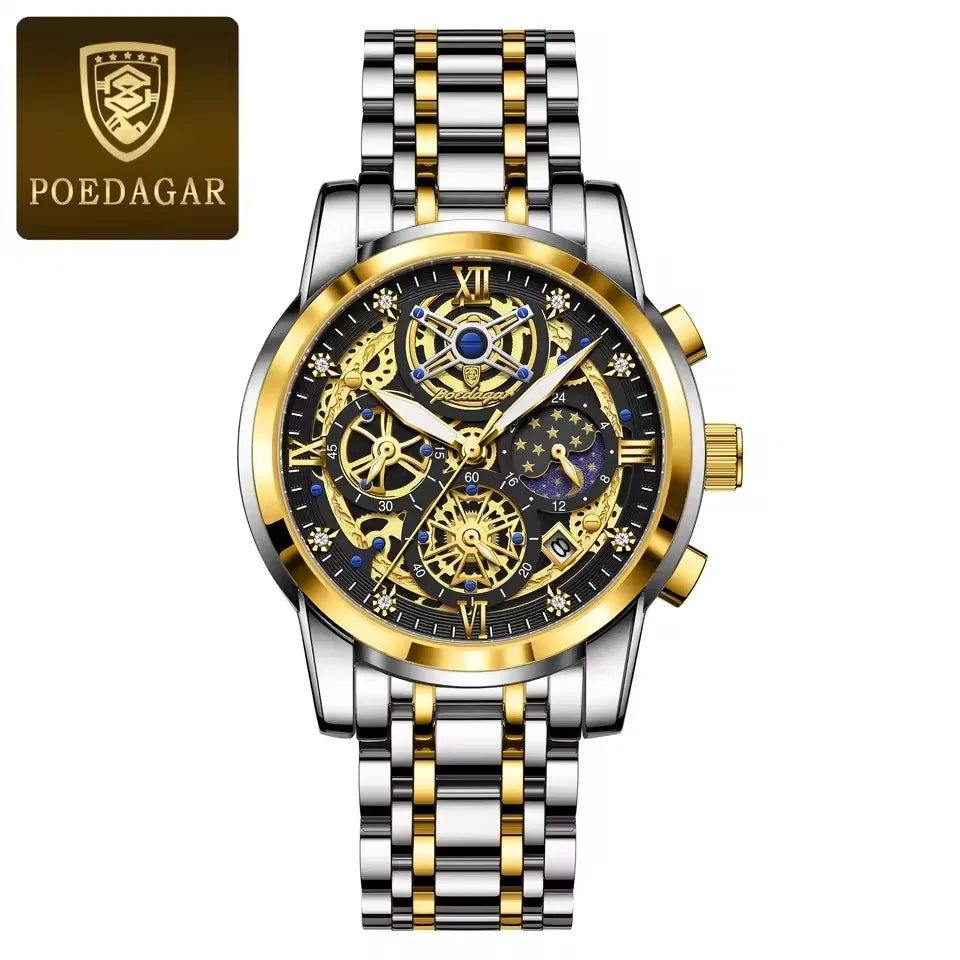 POEDAGAR Watch Luxury 984 Fashion Quartz Men's Watches Reloj High Quality Chronograph Moon Phase Dial Wristwatches Reloj Montre