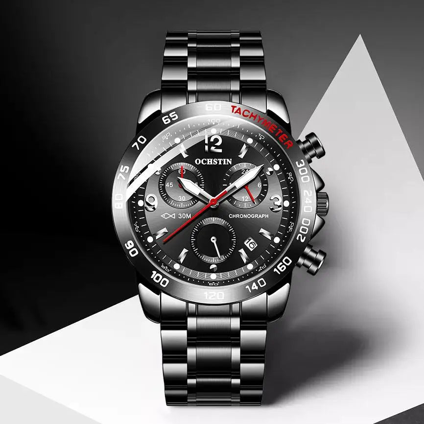 OCHSTIN 6123B GQ6123B Leisure Stainless Steel Strap Sports Multi Functional Quartz Movement Chronograph Waterproof Men's Watches