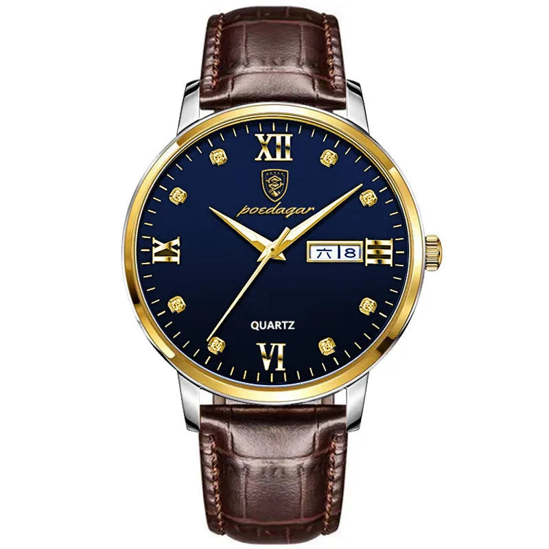 POEDAGAR Men's Watches 856 Top Luxury Men Wrist Watch Leather Quartz Watch Sports Waterproof Man Clock Relogio Masculino