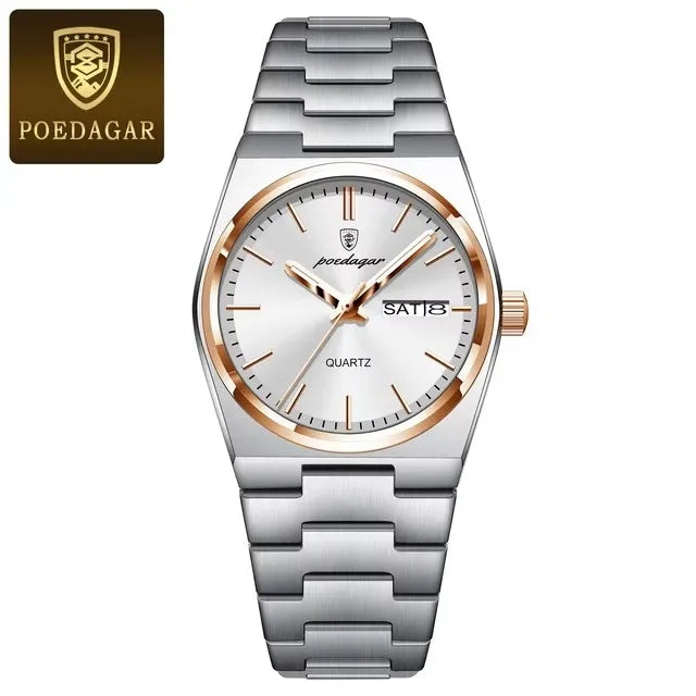 POEDAGAR 786 Ladies Wristwatch Waterproof Luminous Date Week Women's Watches Female Simple Stainless Steel Women Quartz Watch