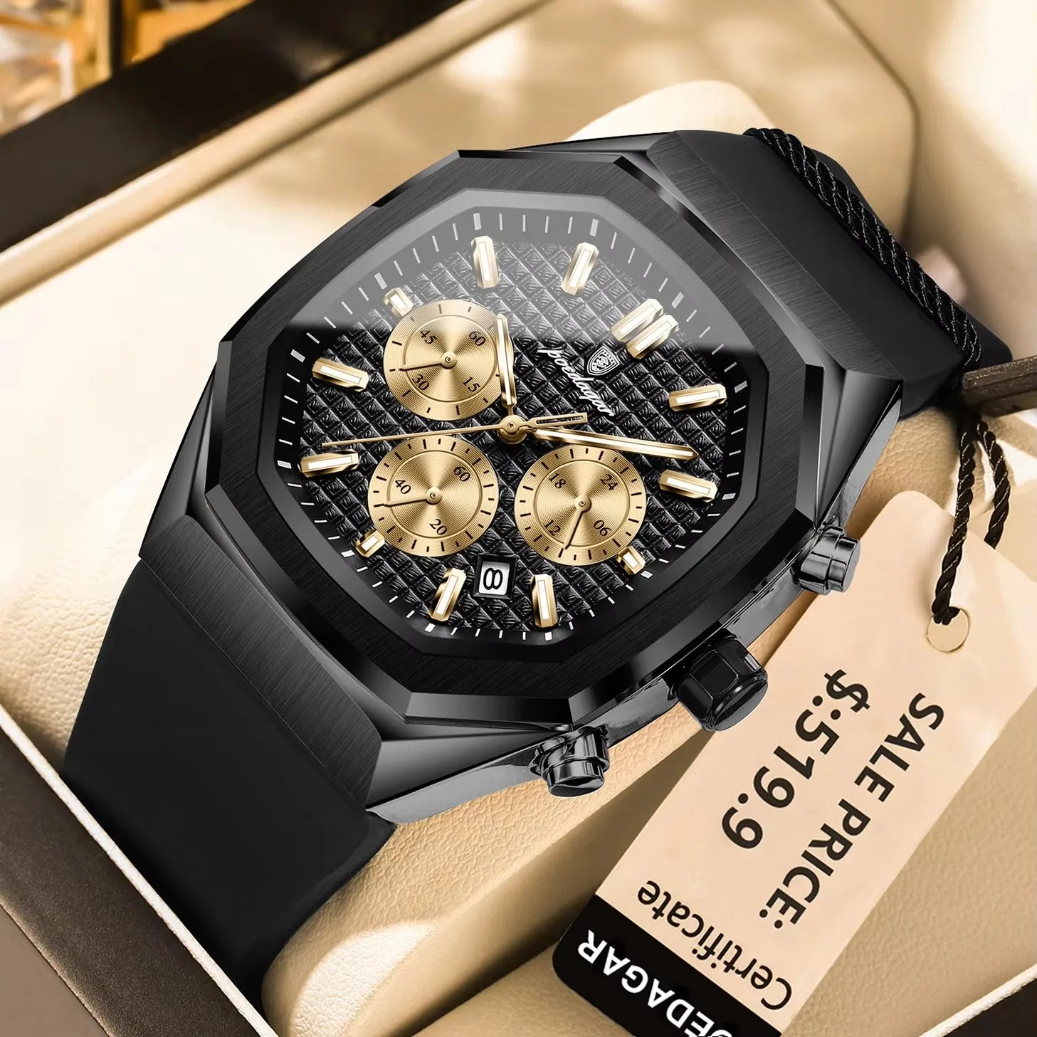POEDAGAR 893 Sports Man Wrist Waterproof Luminous Luxury Watch Male Soft Silicone Strap Chronograph Date Quartz Men's Watches