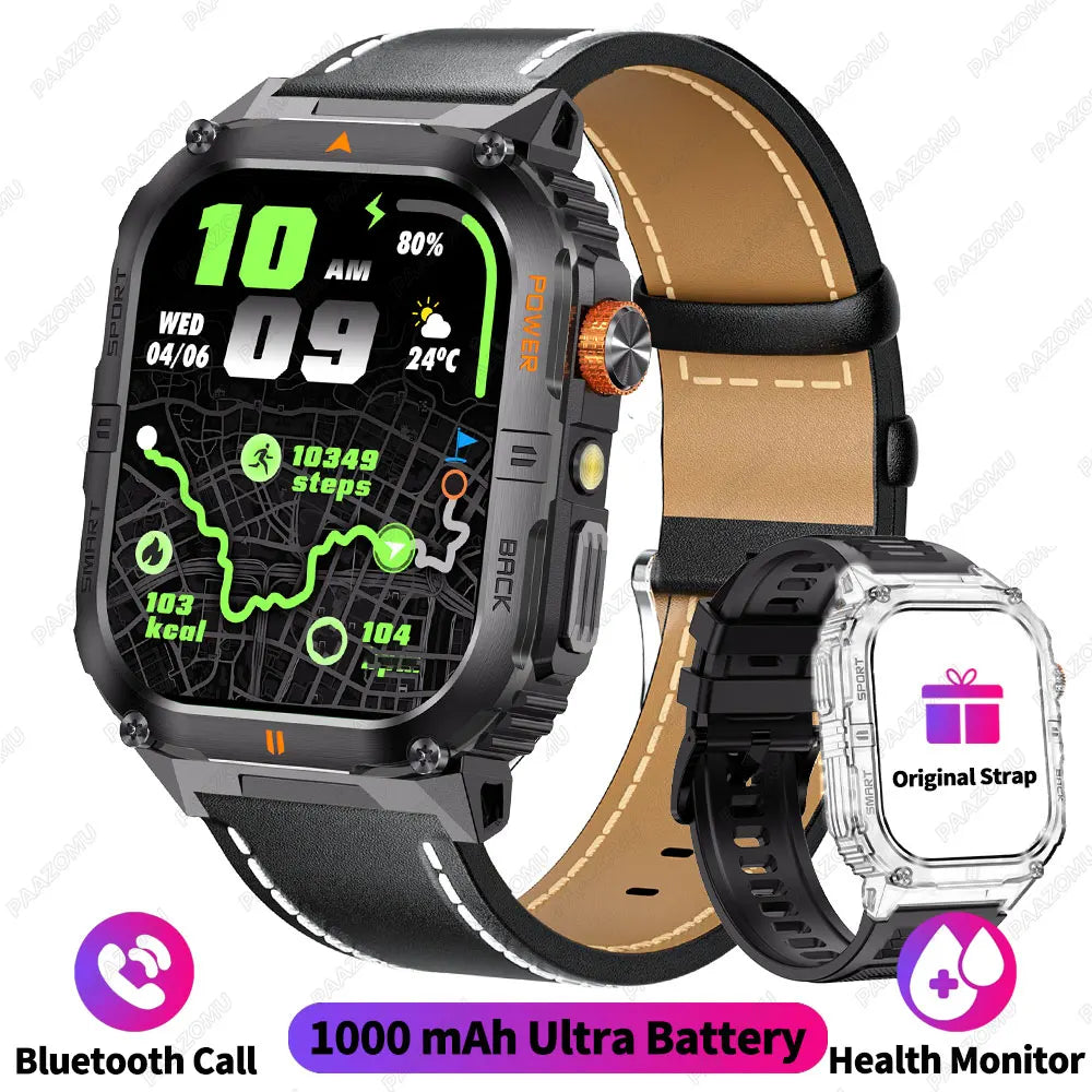 Outdoor Smart Watch for Men 1200mAh Battery LED Flashlight BT Calls Heart Rate 100+ Sports Modes Fitness Tracker for Android/iOS